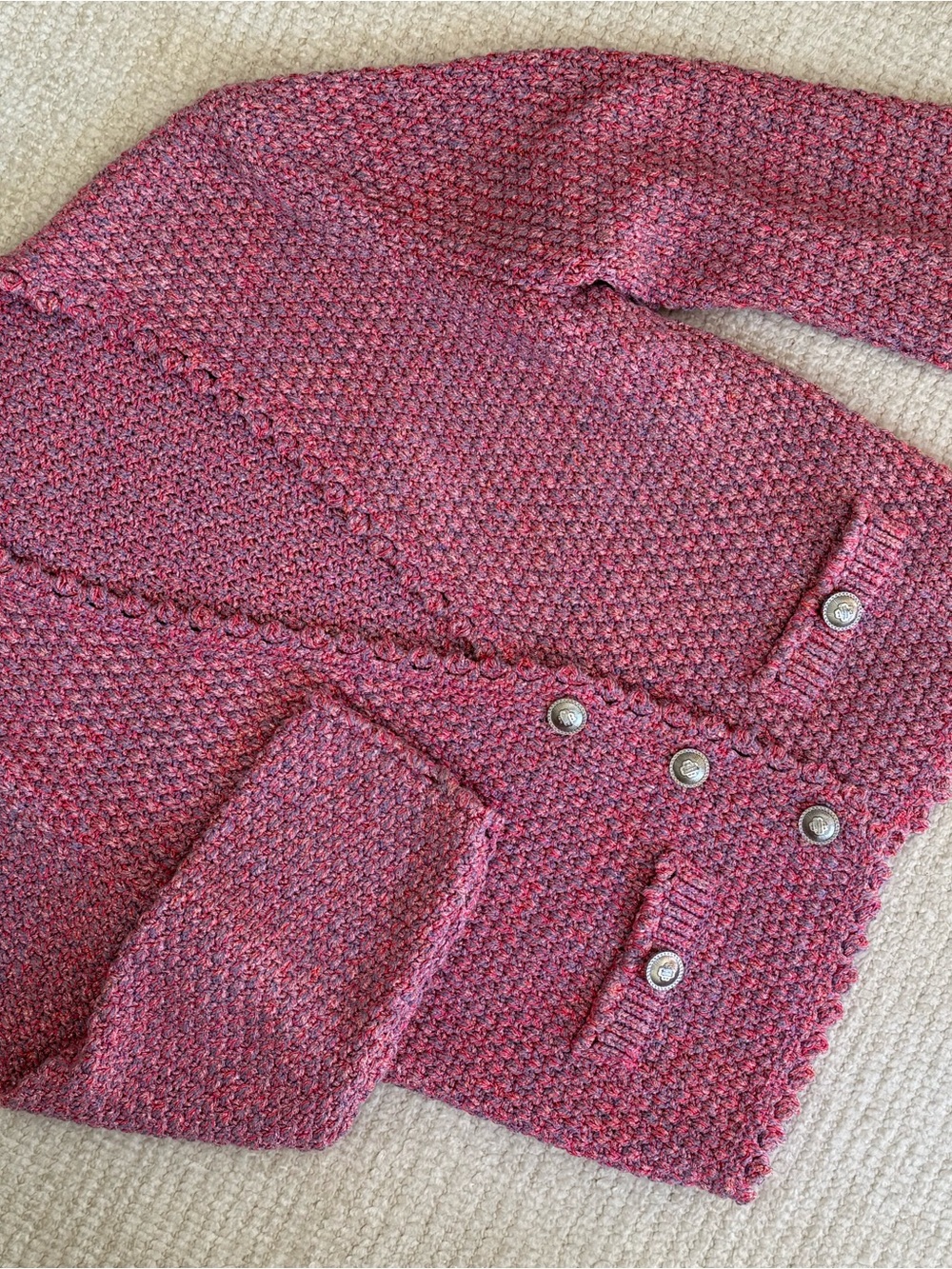 Maje Rose-Pink Textured Knit Cardigan with Decorative Buttons